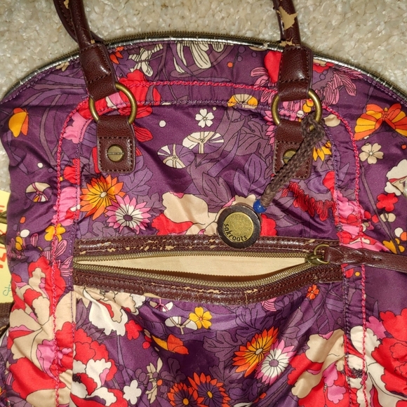 Sakroots Large Purple Foldover Floral Crossbody Satchel Shoulder Handbag Purse - Picture 6 of 15